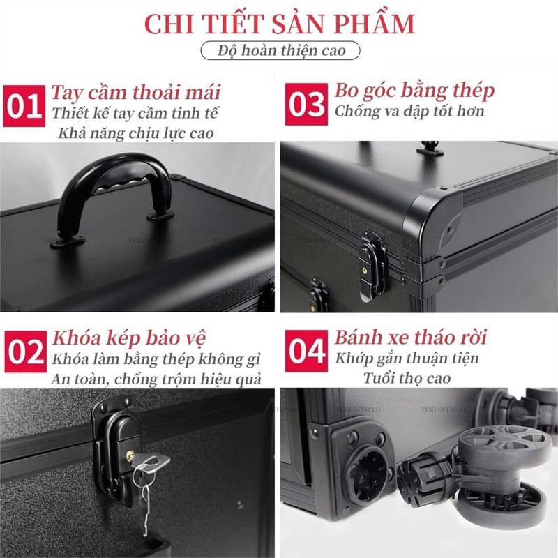 Cốp vali kéo 3 tầng - vali kéo đựng đồ nail,trang điểm,phun xăm - vali kéo nail cao cấp loại 1