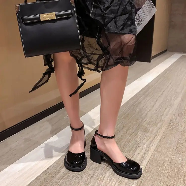 Giày nữ lolita mũi tròn đế nhẹ cao 5f quai đơn bít mũi thanh lịch-zinzin3456-