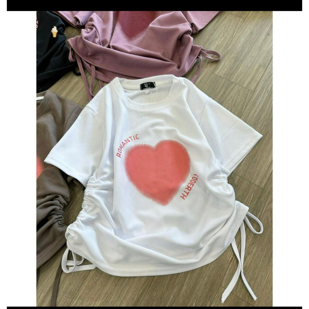 áo croptop tay ngắn rút dây 2 bên eo tim hồng cá tính