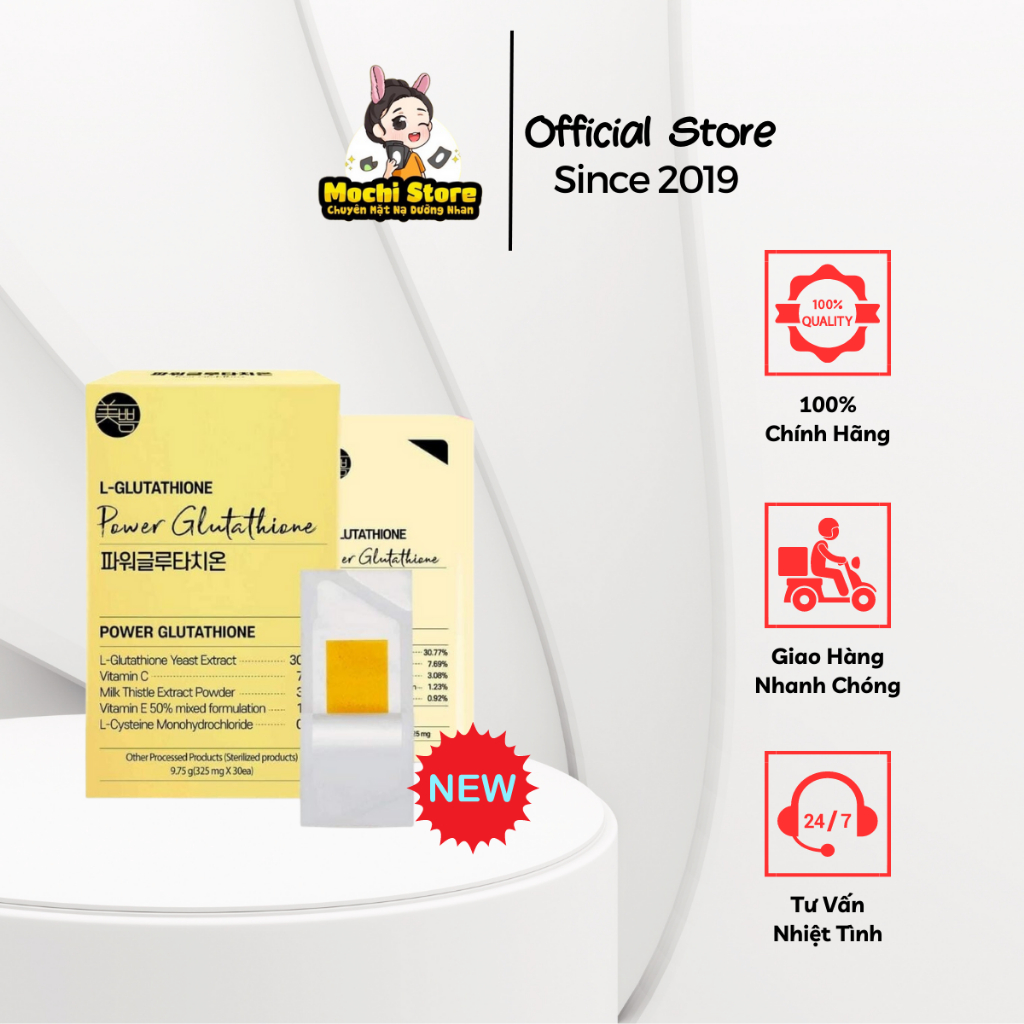 Film Ngậm Mờ Thâm, Trắng Da Power Glutathione L-Glutathione Hàn Quốc, Hộp Vàng 30 Miếng
