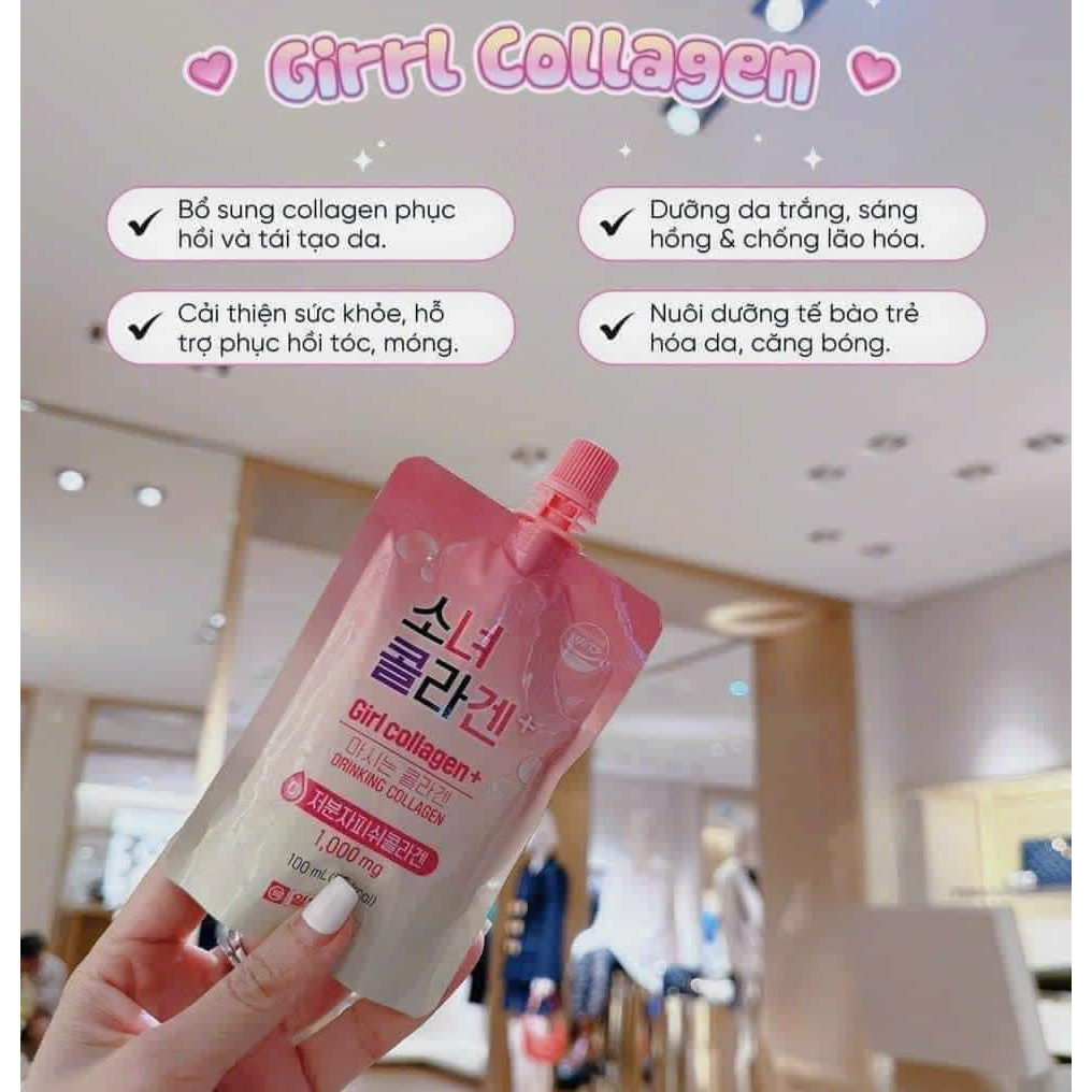 Nước Uống Bổ Sung Girl Collagen Hàn Quốc Hỗ Trợ Làm Đẹp Da, Ngăn Ngừa Lão Hóa Hộp 10 Túi x 100ml