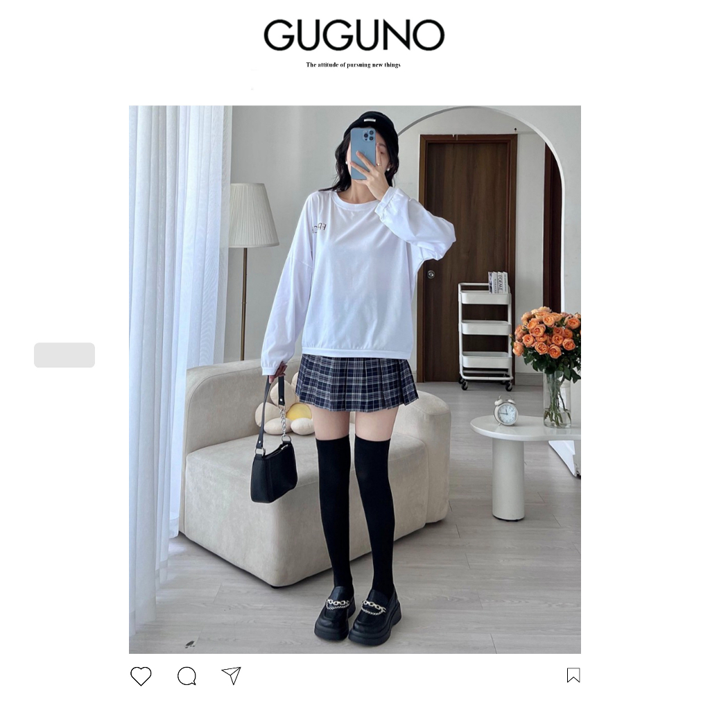 Áo thun nữ form rộng Guguno cotton cổ tròn in basic