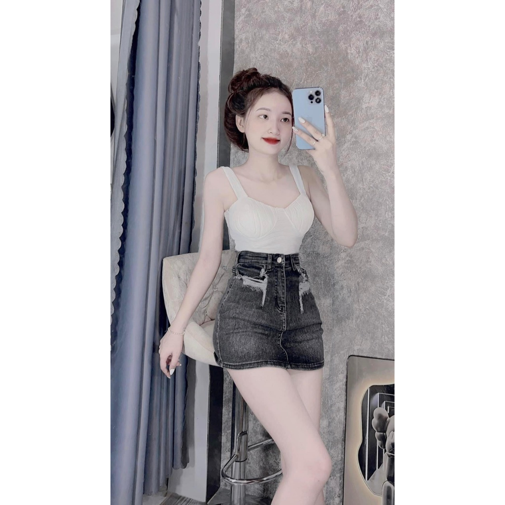 🍒🍒🍒 🌵🌵☀️ CHÂN VÁY JEAN GIÃN CÓ LÓT - HÀNG VNXK un