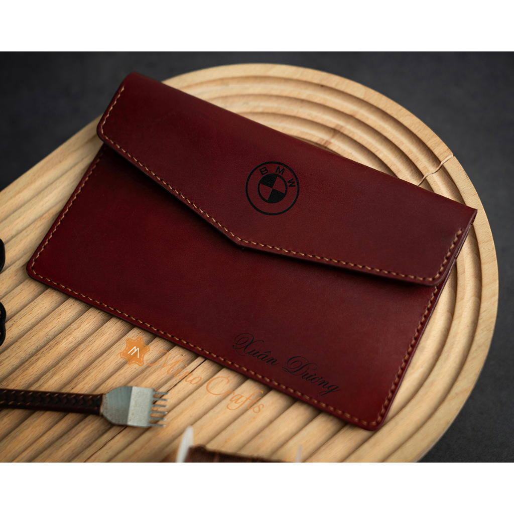 Ví Đựng Đăng Kiểm xe oto Handmade da thật - Khắc logo xe BMW - Khắc tên theo yêu cầu