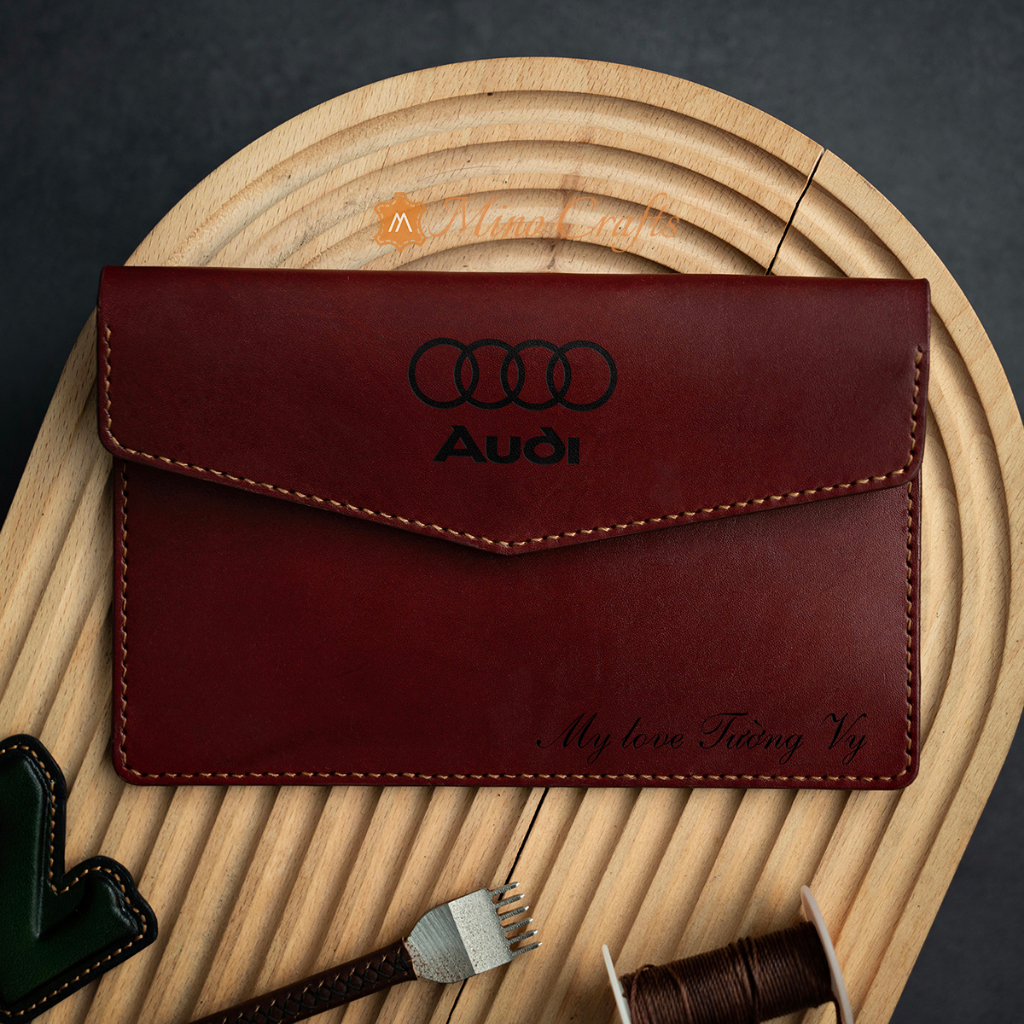 Bao Da Đăng Kiểm Xe - Ví đựng giấy tờ xe ô tô - Khắc Logo AUDI