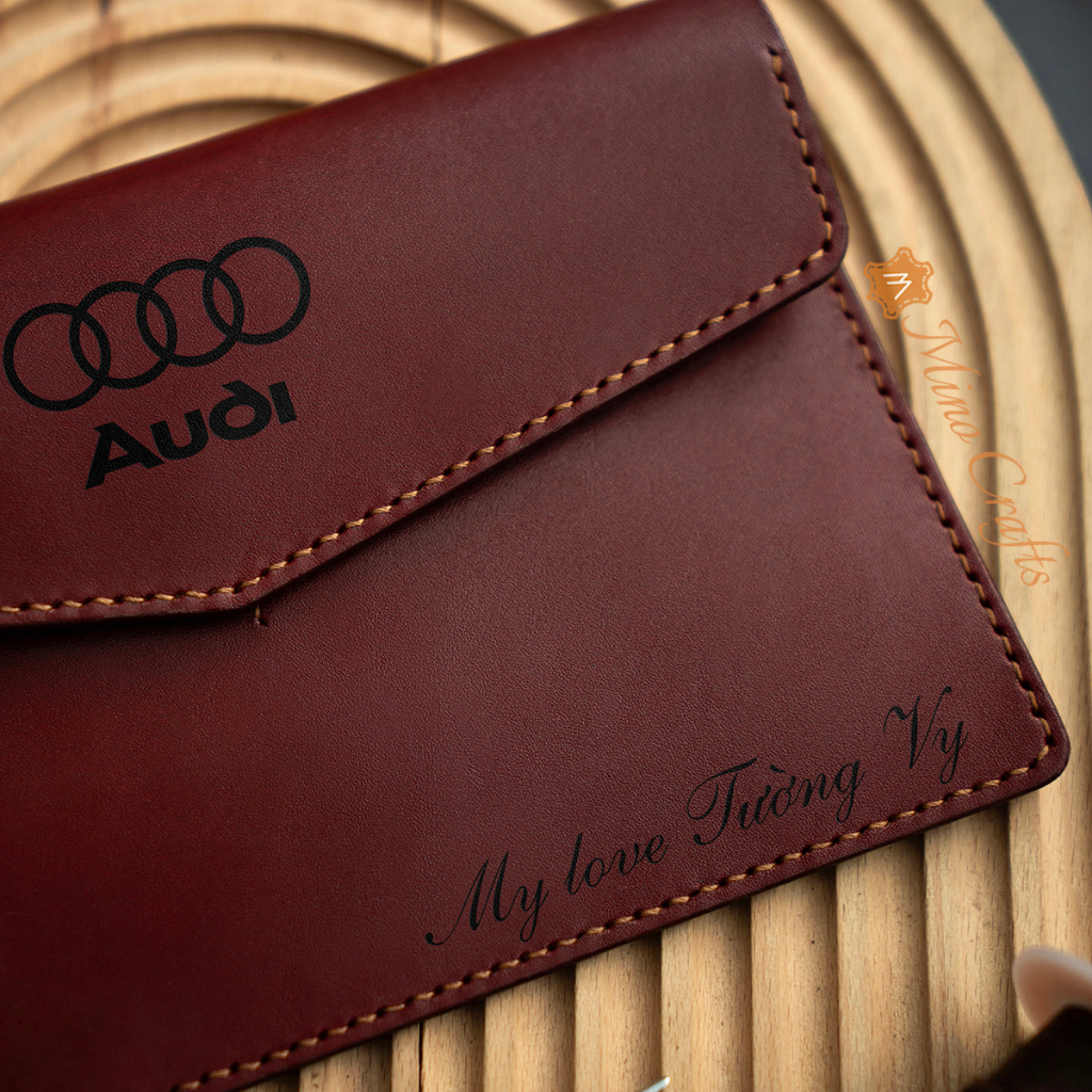 Bao Da Đăng Kiểm Xe - Ví đựng giấy tờ xe ô tô - Khắc Logo AUDI