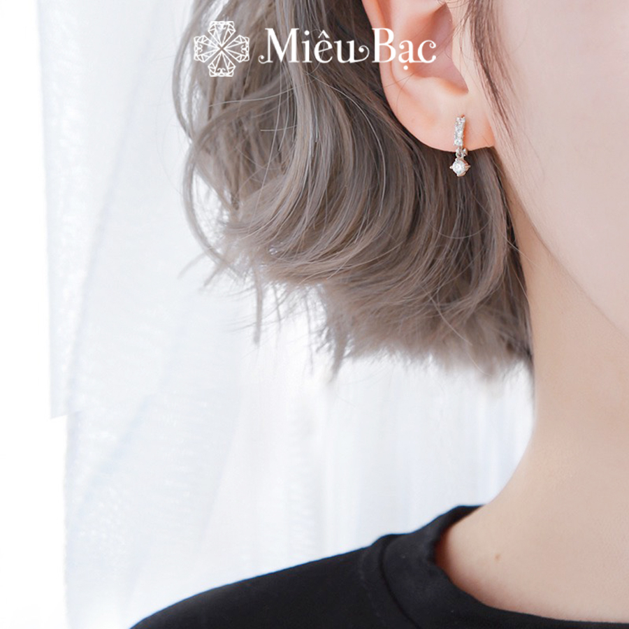 Bông tai bạc nữ Miêu Bạc khuyên tai tròn đính đá 1 chiếc dễ thương phụ kiện thời trang trang sức MB64