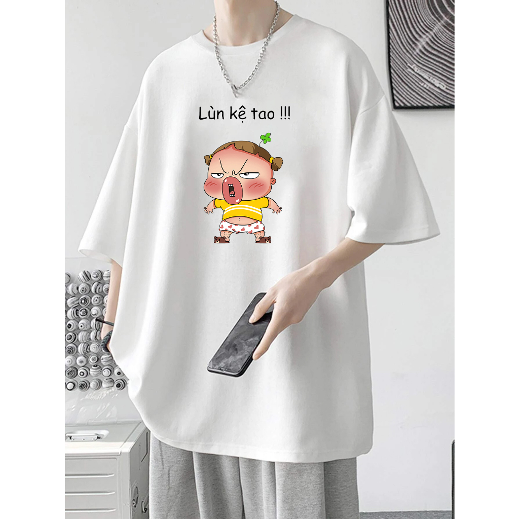 Áo thun unisex form rộng in lùn kệ tao dễ thương vải dày mịn 2019T1100