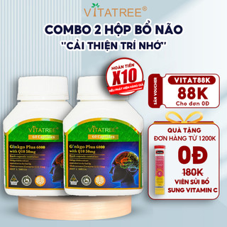 Combo 2 hộp viên uống bổ não Vitatree Ginkgo Plus 6000 With Q10 50mg 60 viên cải thiện trí nhớ