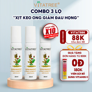 Combo 3 chai Vitatree Super Propolis Spray Complex with honey chống vi khuẩn,viêm họng 30ml của Úc
