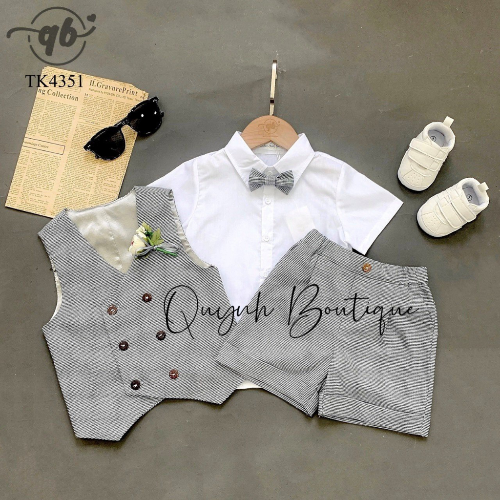 Set Bộ Vest Cộc Tay Công Tử Quỳnh Boutique Vest Cộc Kẻ Lãng Tử