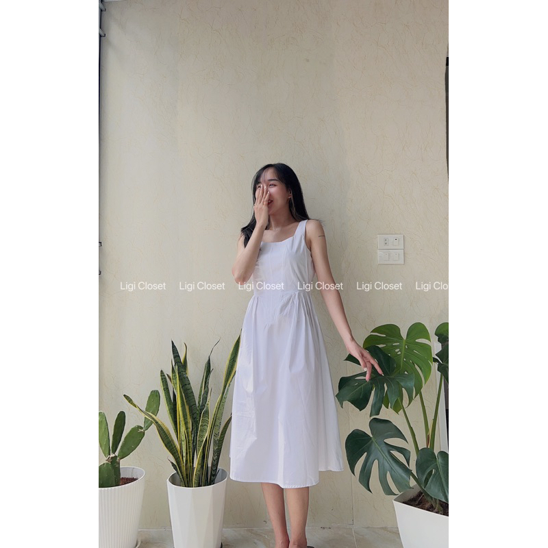 Váy trắng dài chiết eo Ligi