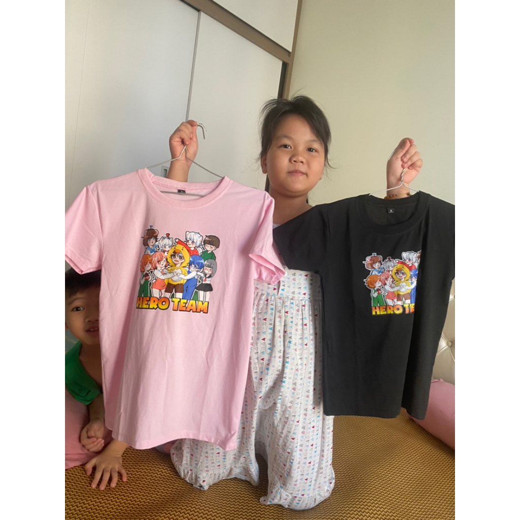 Áo thun màu bé trai và bé gái in hình Hero team, Áo thun mềm mịn, thấm hút mồ hôi cho bé từ 10 - 50kg