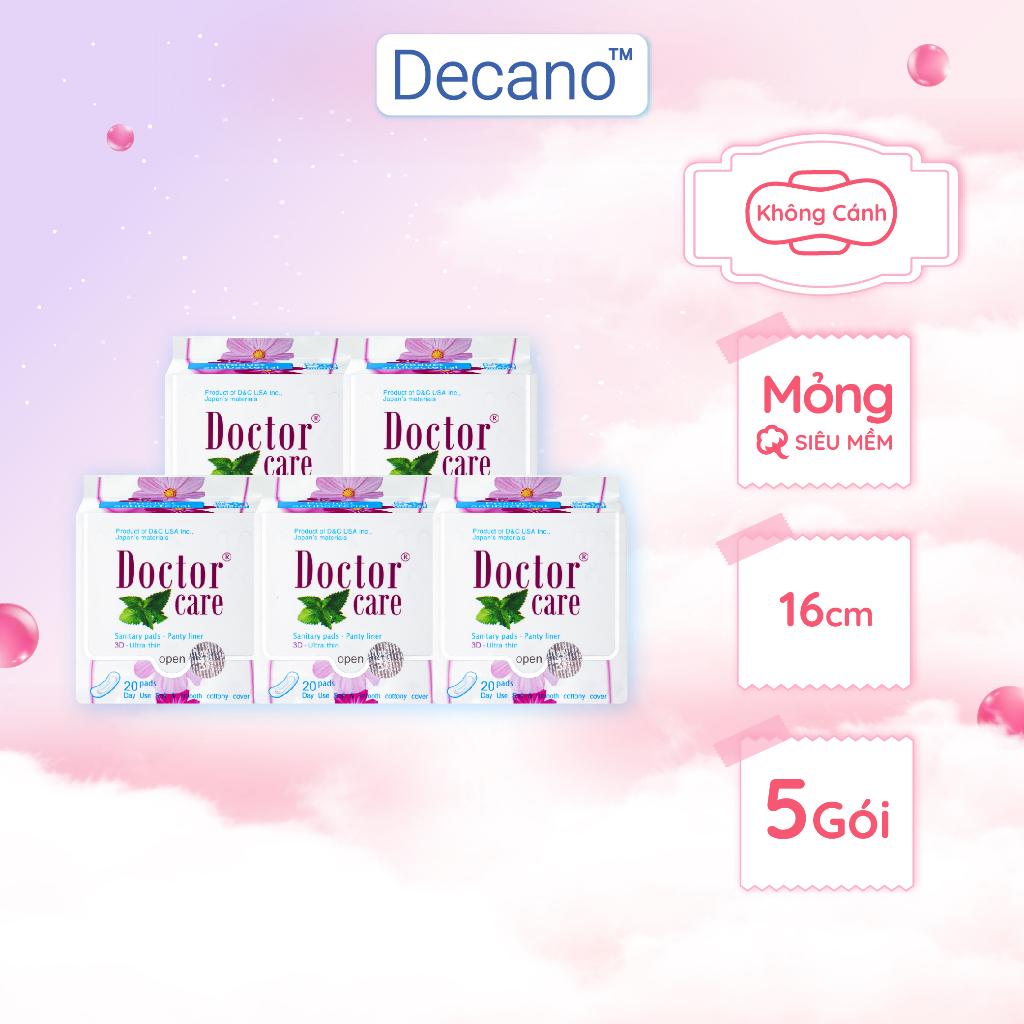 Combo 5 gói băng vệ sinh thảo dược Doctor Care hàng ngày 16cm Decano Store