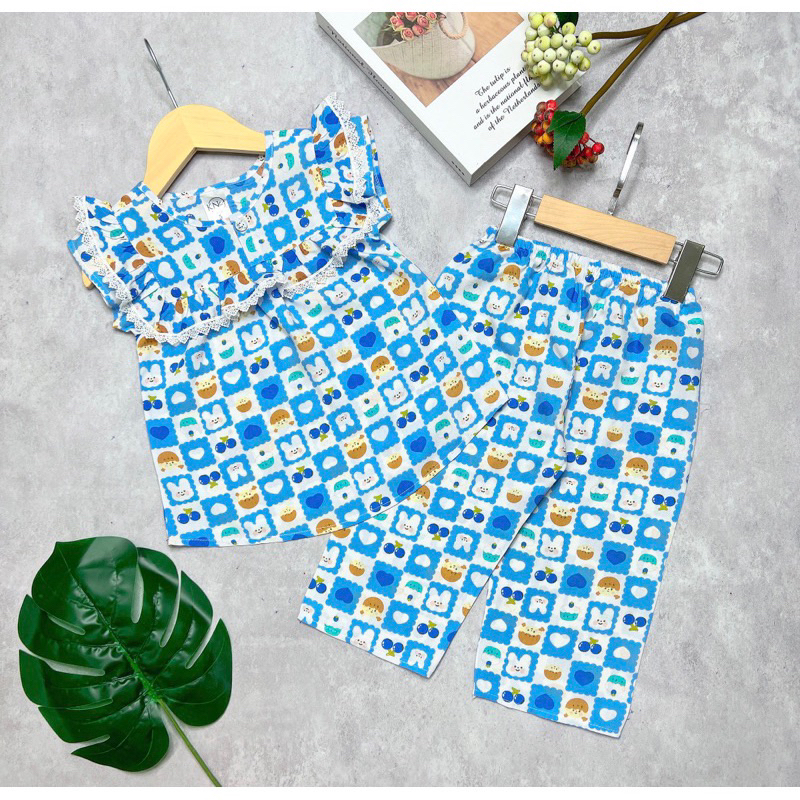 Bộ tole / lanh bé gái tay ngắn quần dài viền ren