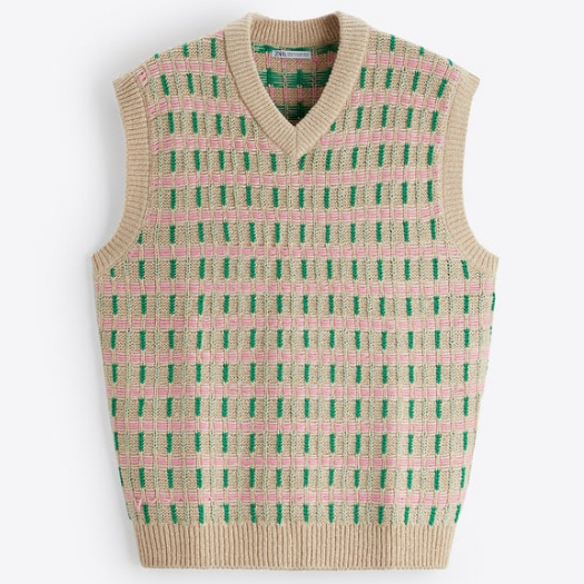 Áo gi lê Zara authentic GEOMETRIC JACQUARD VEST size L-XL