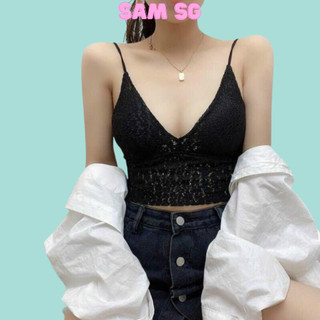 Áo bra ren 2 dây kiểu croptop có mút độn ngực free size từ 40-60kg cao cấp chất ren đẹp Sam Clothing