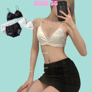 Áo Bra ngực satin phối ren không gọng đệm lót mút mỏng Sam Clothing Free size phù hợp với size áo ngực 32-34-36-38
