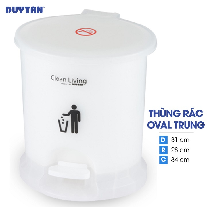 Thùng rác oval trung nhựa DUY TÂN (31 x 28 x 34 cm) - 21875 - Giao màu ngẫu nhiên