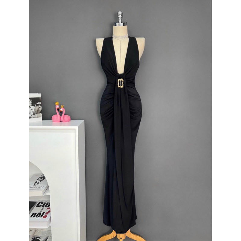 Đầm Maxi LéNa yếm tag eo xẻ đùi  MH8