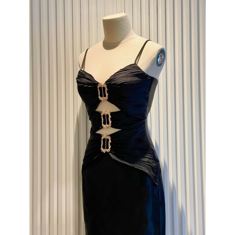 Đầm maxi hai dây phối dập li tan đá LÉNA MH9