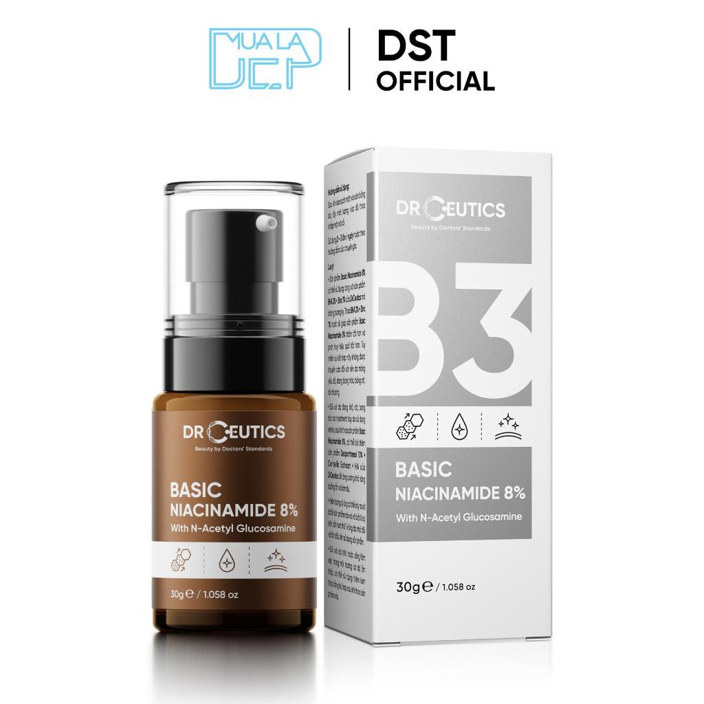 Tinh Chất Niacinamide Basic 8% DrCeutics Cho Da Dầu Mụn (30g)