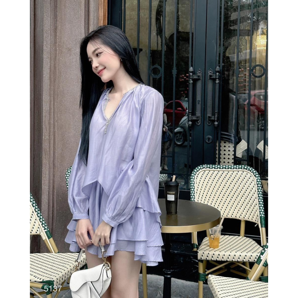 SeT áo sơ mi kèm chân váy tơ voan phong cách trẻ trung dễ thương đi làm đi chơi đi biển TKCC - LOẠI 1