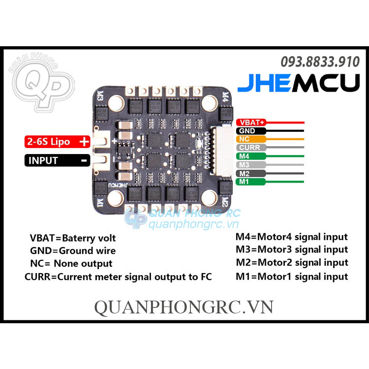 Mạch Điều Tốc JHEMCU EM 40A 2-6S Dshot600 BLHeli_S 4in1 ESC 20x20