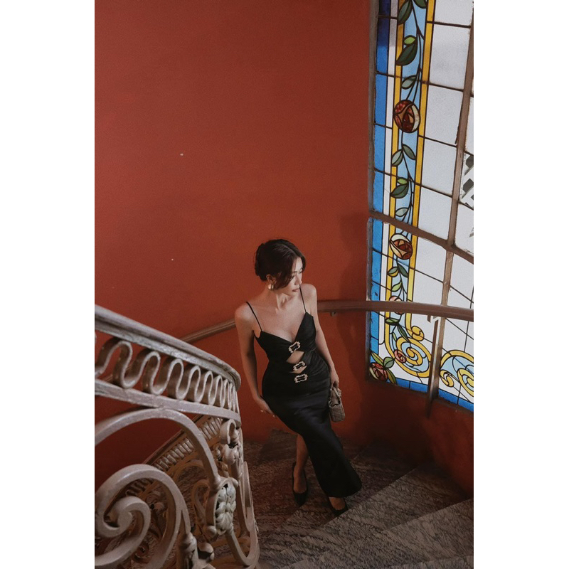 Đầm maxi hai dây phối dập li tan đá LÉNA MH9