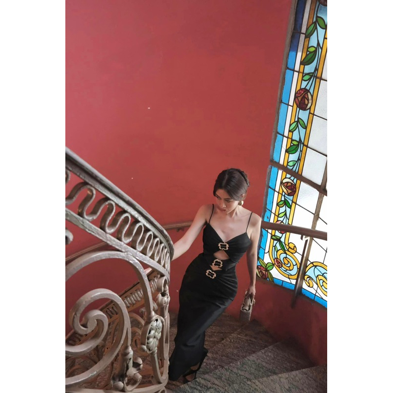 Đầm maxi hai dây phối dập li tan đá LÉNA MH9