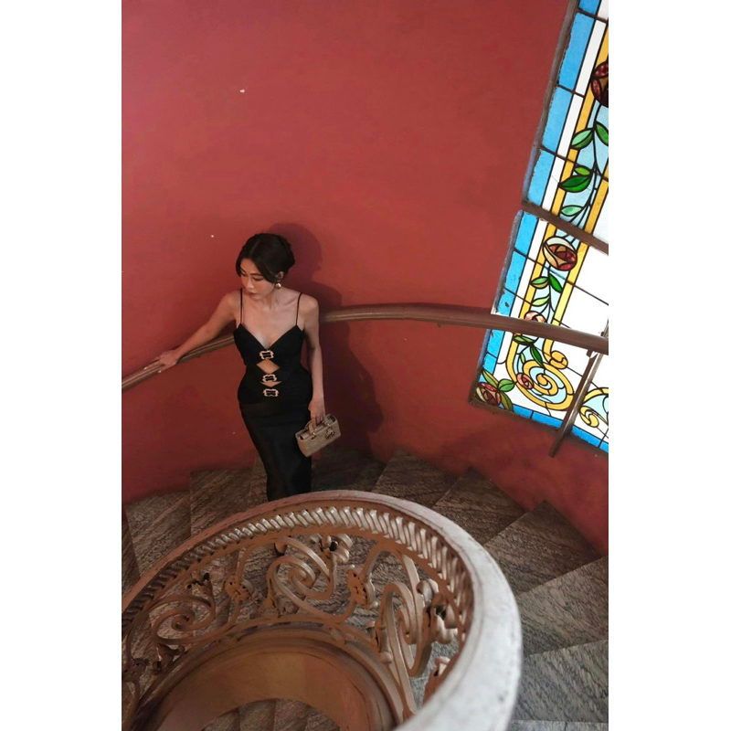 Đầm maxi hai dây phối dập li tan đá LÉNA MH9