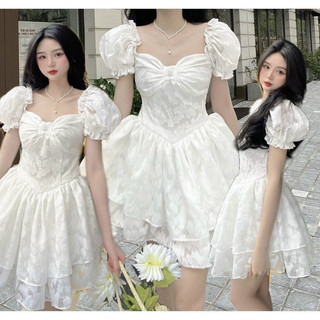 Đầm ren trắng nơ ngực