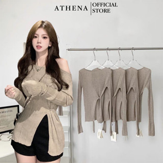 Áo Thun Nữ Athena Dệt Kim Tay Dài Thiết Kế Xoắn Eo Ôm Body Tôn Dáng