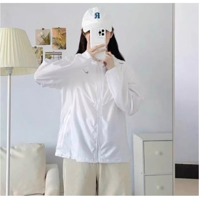 Áo Khoác Dù Nam Nữ 2 Lớp Cao Cấp N I K E Màu Trắng Trơn Windrunner Bên Trong Lót Lưới, Có Túi Trong Áo Khoác Gió