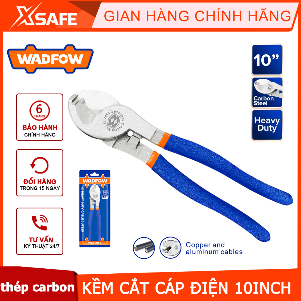 Kìm cắt cáp điện đầu lớn WADFOW 10" WCT2910 thép carbon siêu cứng chống gỉ cắt cáp đồng, dây thép, dây kẽm...