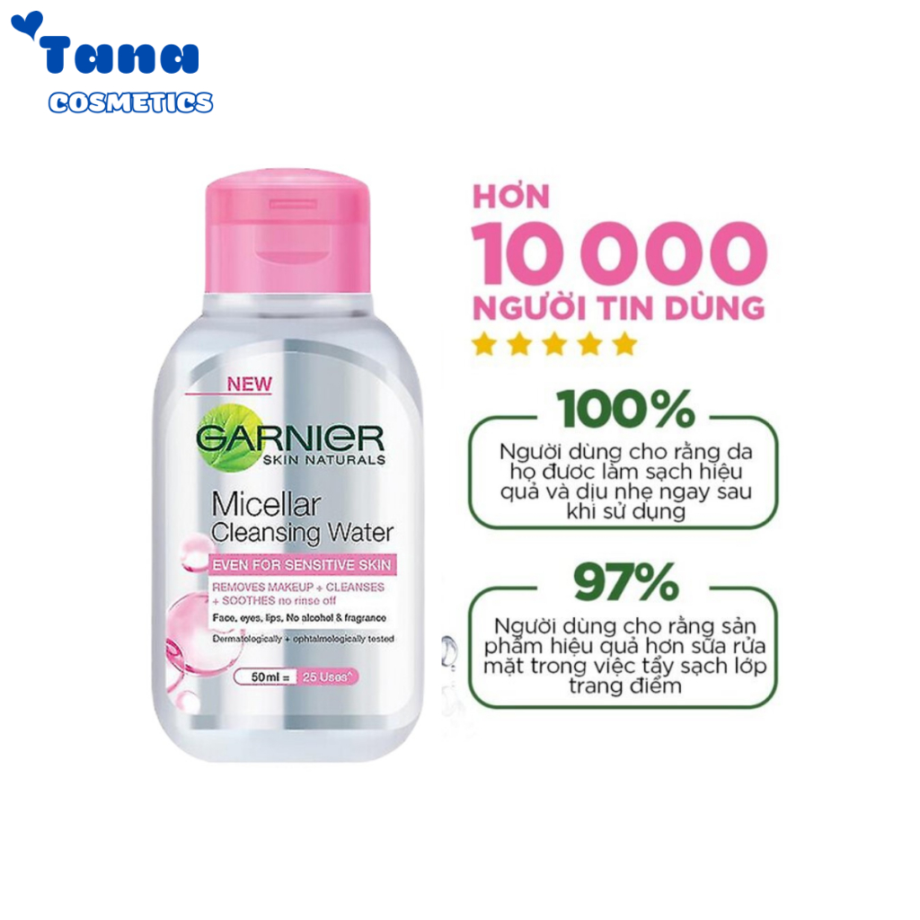 Nước Làm Sạch Và Tẩy Trang Cho Da Nhạy Cảm Micellar Water GARNIER Hồng 50ml