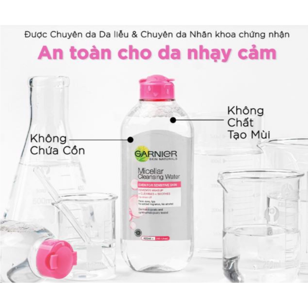 Nước Làm Sạch Và Tẩy Trang Cho Da Nhạy Cảm Micellar Water GARNIER Hồng 50ml