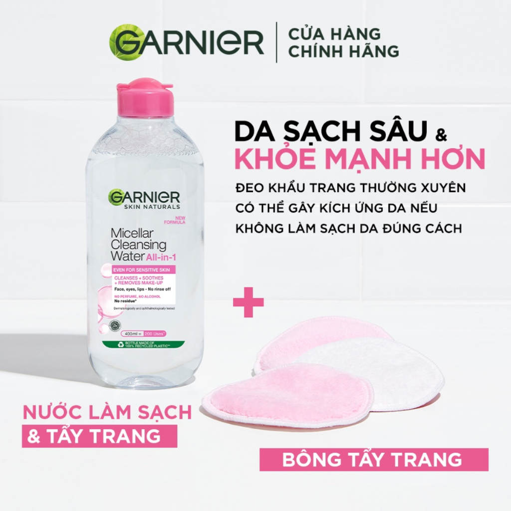 Nước Làm Sạch Và Tẩy Trang Cho Da Nhạy Cảm Micellar Water GARNIER Hồng 50ml