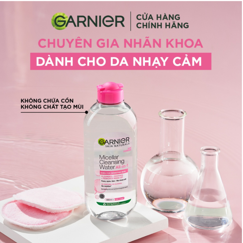 Nước Làm Sạch Và Tẩy Trang Cho Da Nhạy Cảm Micellar Water GARNIER Hồng 50ml