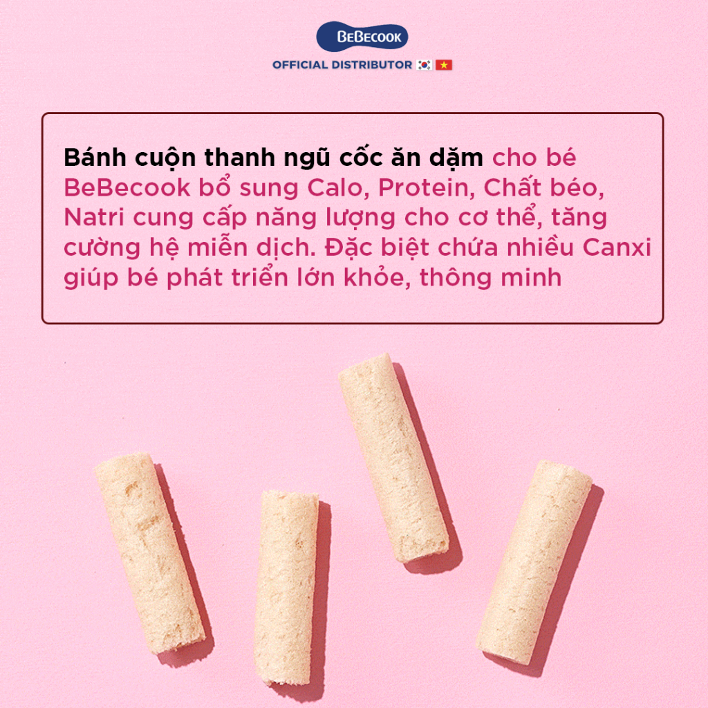 Bánh ngũ cốc ăn dặm cho bé BeBecook dạng thanh cuộn vị trái cây hữu cơ 40gr/gói