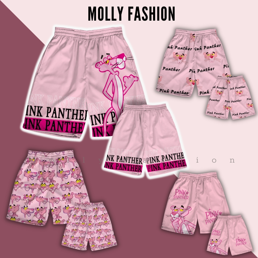 Quần báo hồng PINK PANTHER short lửng Cartoon ❤️ Quần đùi thun hoạt hình nam nữ mặc nhóm đi biển Molly Fashion