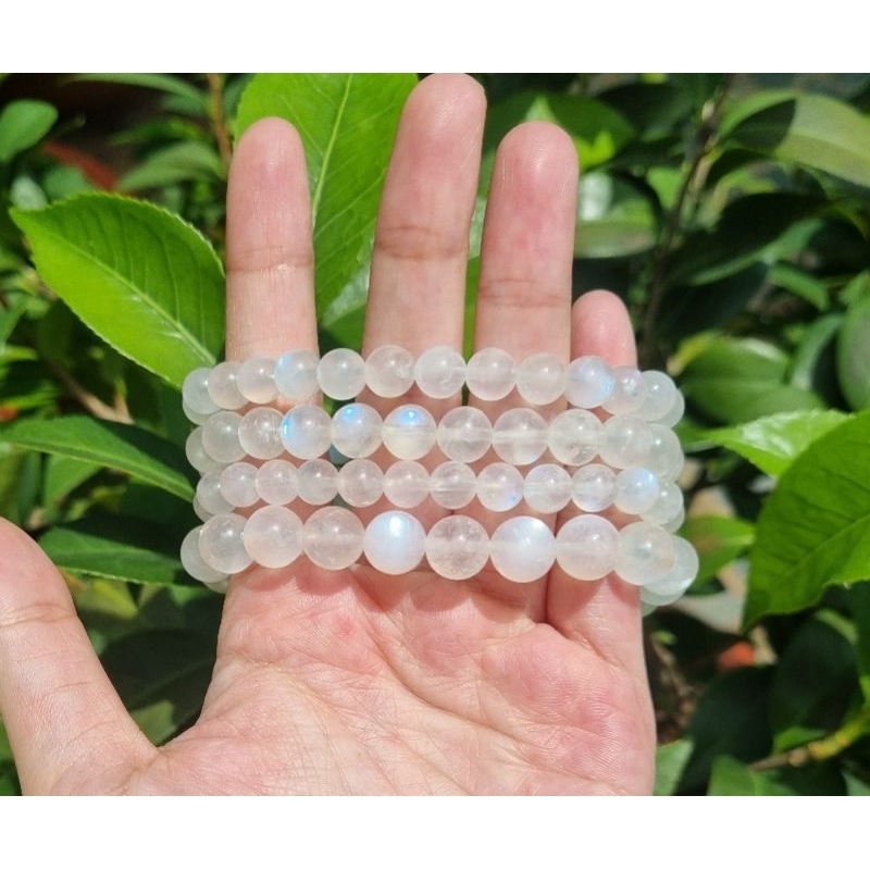 Vòng Moonstone 7 - 9.5ly trắng trong, ánh lửa mạnh