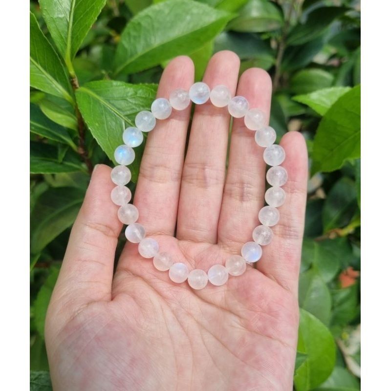 Vòng Moonstone 7 - 9.5ly trắng trong, ánh lửa mạnh