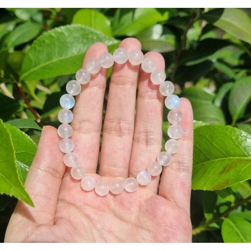 Vòng Moonstone 7 - 9.5ly trắng trong, ánh lửa mạnh