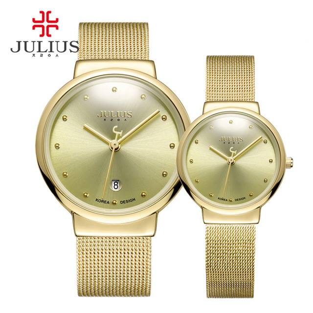 Đồng Hồ Cặp đôi Nam Nữ JA-426MA/JA-426LA Julius Hàn Quốc Dây Thép (Vàng)