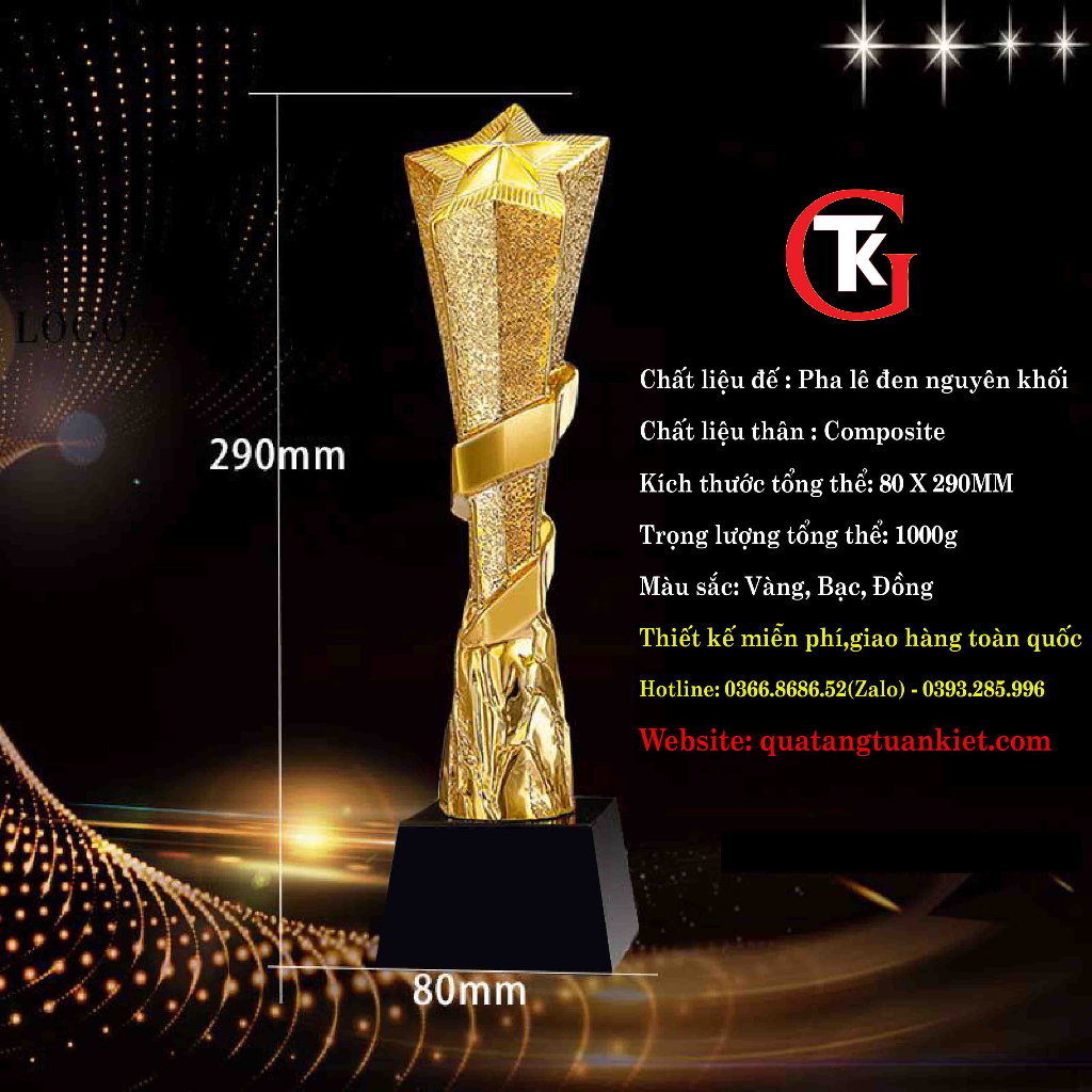 Cúp Pha Lê +Composite Mạ Vàng TK06