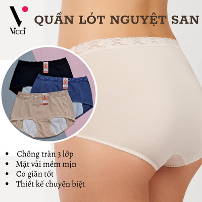 Quần lót nữ nguyệt san mặc trong kỳ kinh nguyệt chống tràn cạp cao vải cotton nhật Vicci QV.NS1