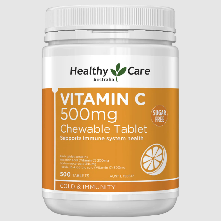 Viên nhai vitamin C 500mg Healthy Care tăng cường hệ miễn dịch sức đề kháng, dưỡng làn da trắng sáng chống lão hoa da