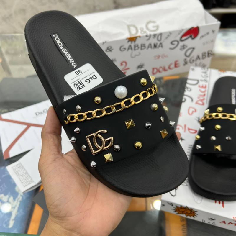 Dép lê nam DG đính đá full box như video - Dép lê nam quai cao su đính đá HotTren 2023