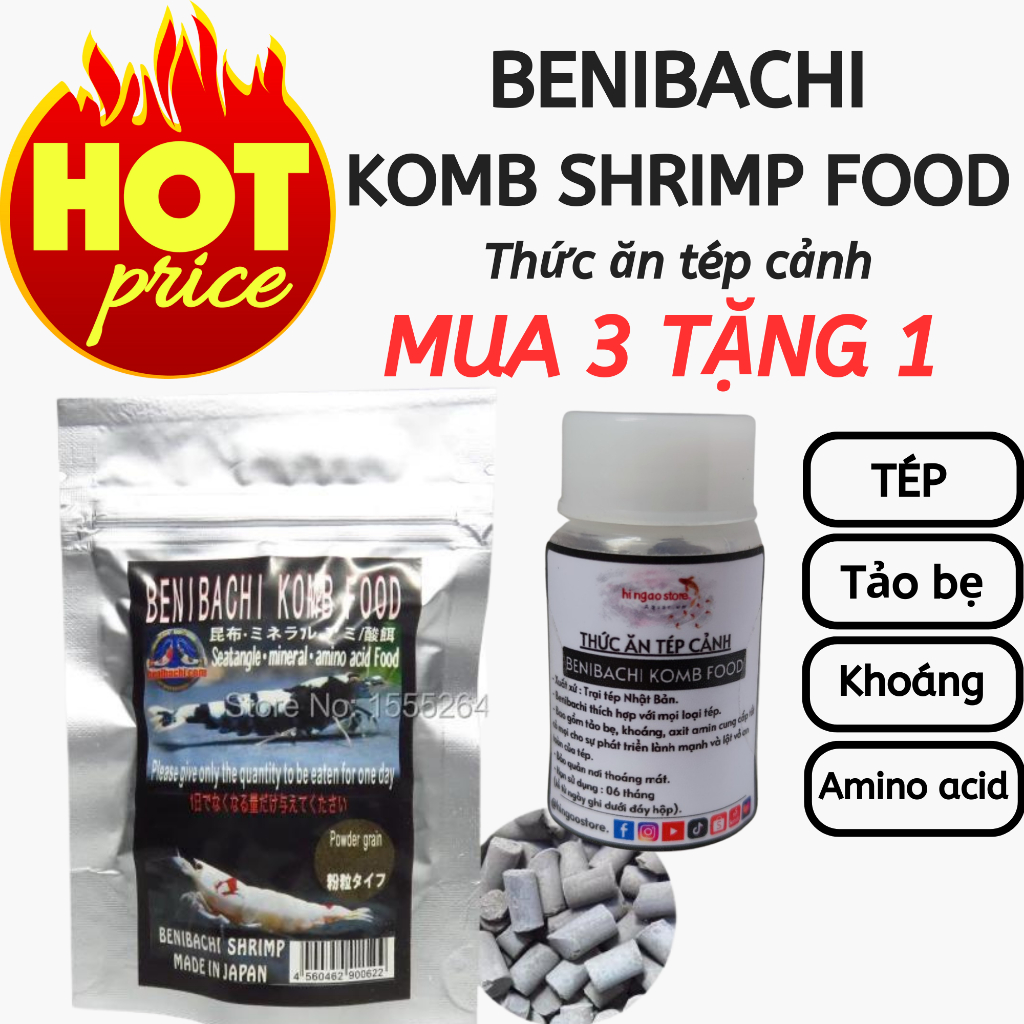 (MUA 3 TẶNG 1) Benibachi Komb Food - Đạm tảo bẹ giúp tép lột vỏ, vỏ cứng cáp hơn cho tép cảnh - Thức ăn tép cảnh.